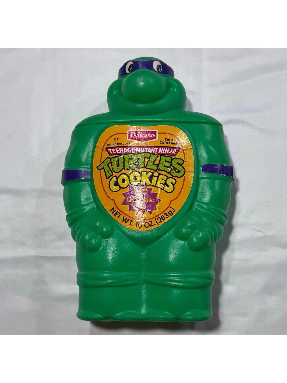 Vintage 1990 TMNT Donatello Cookie Jar Coin Bank Plastic Delicious Purple Mask